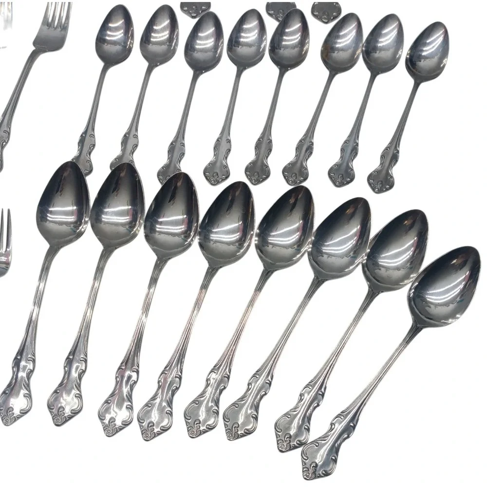 70 Piece WELDAN Flatware Set Stainless Steel Japan Floral Scroll Design, Vintage